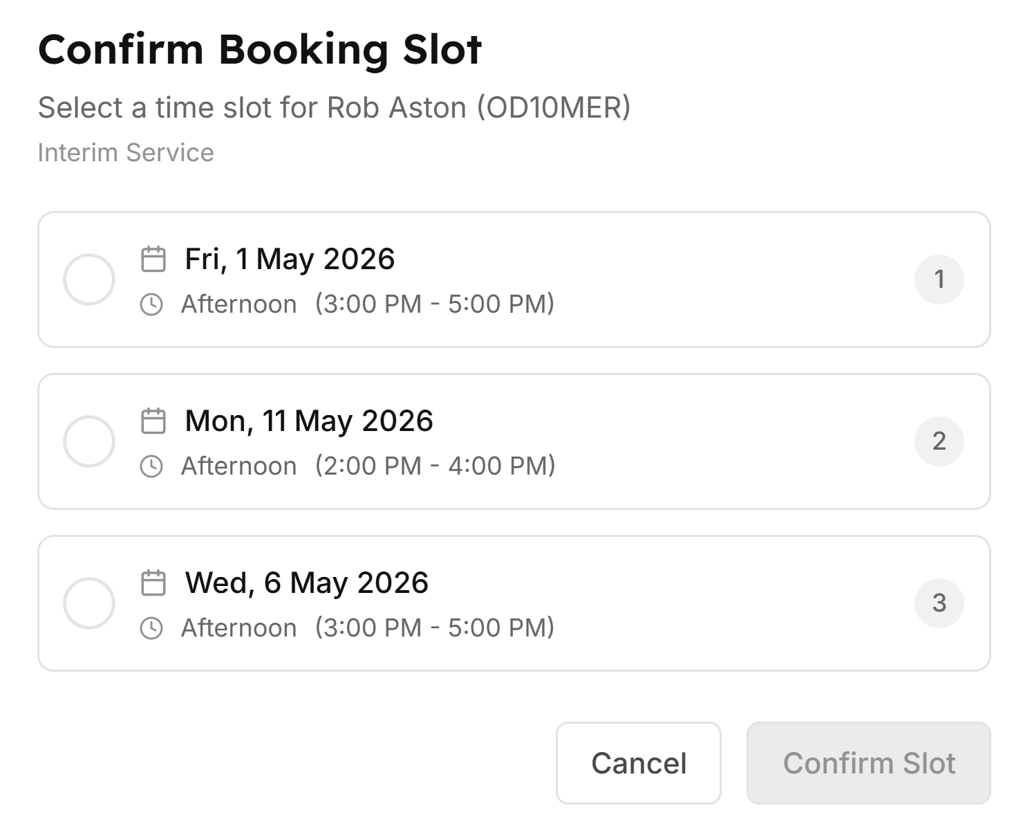 Unscheduled bookings panel with working hours configuration