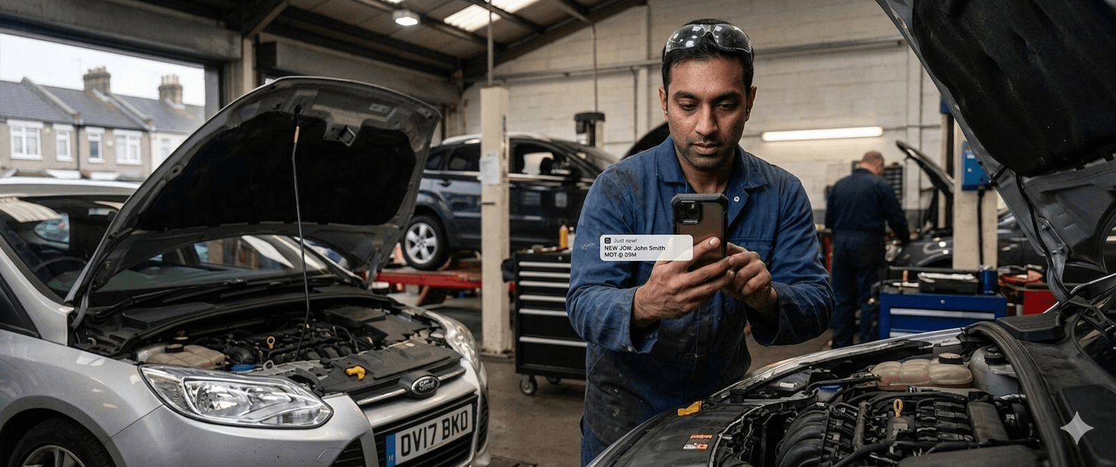 Mechanic on the phone updating a customer