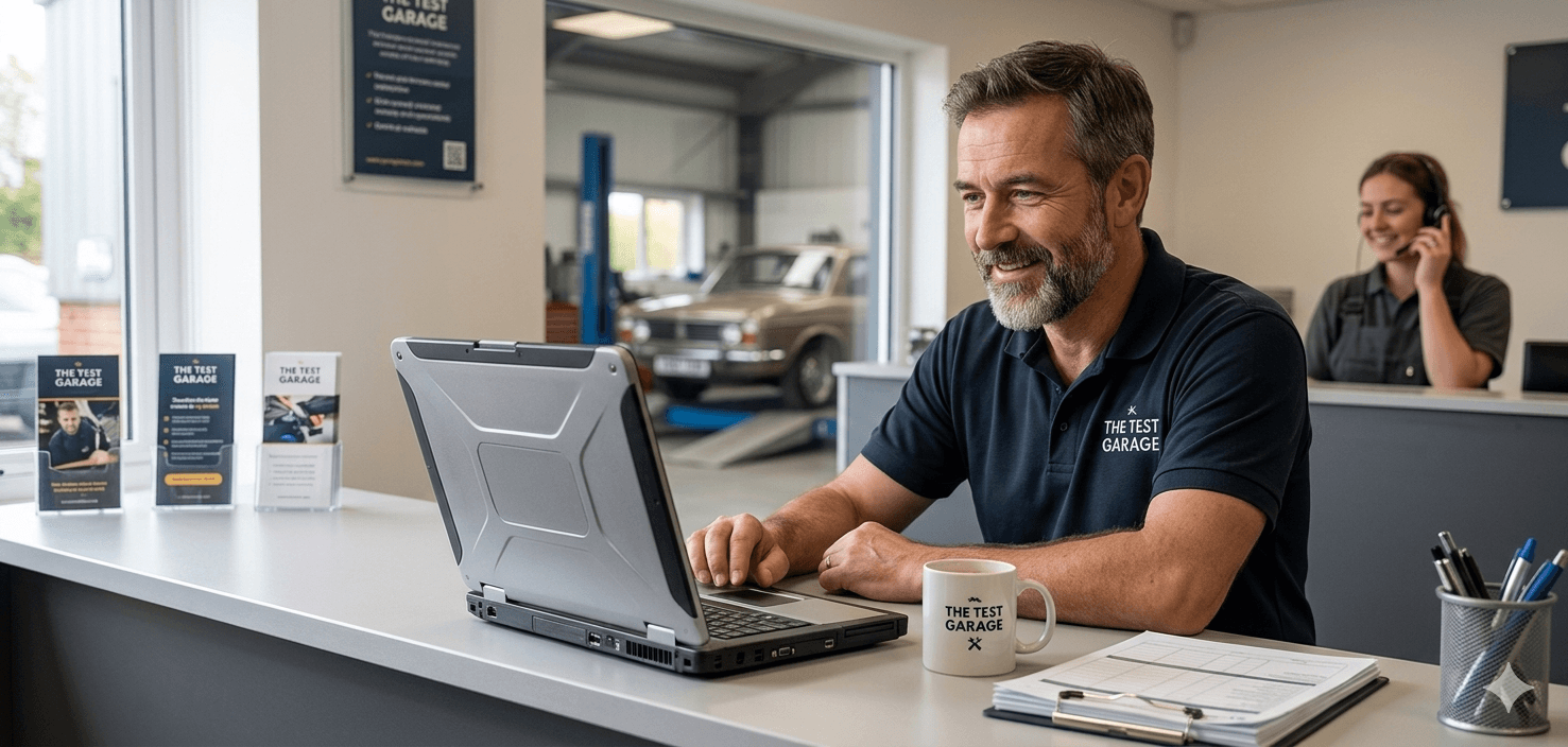 Mechanic getting help at the reception desk
