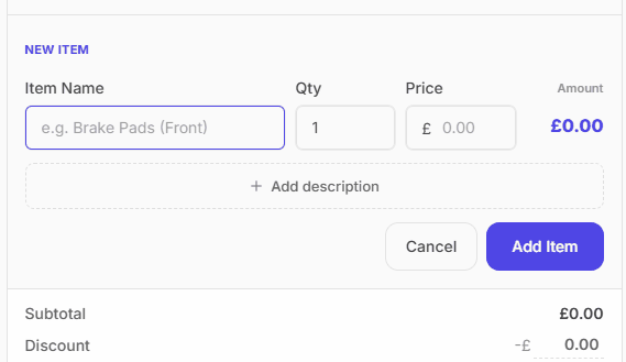 Adding a work item on a jobsheet, then saving it straight to the parts catalogue